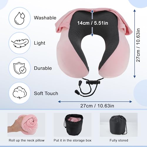 Almohada de viaje espuma viscoelástica con capucha rosa miniatura 5
