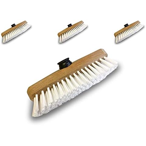 KIBROS 1110cx3 | Set of 3 | 22 cm White Polypropylene Washing Brush | Wood Frame | for Washing, Scrubbing Bridges, Tiles and Floors | Screw-On Plastic Socket | Without Handle Cover
