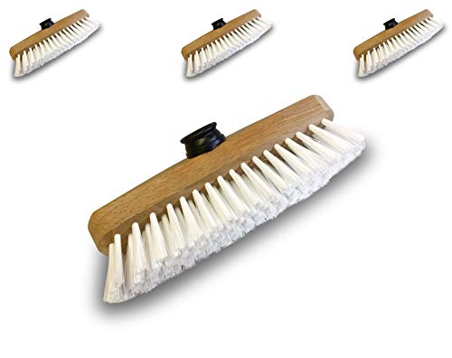 Deckschrubber 22 cm aus weißem PPL | 3er-Set | Holzhalterung | Zum Reinigen und Schrubben von Decks, Fliesen und Böden | Kunststoff-Schraubdübel | Ohne Stiel | Kibros 1110cx3