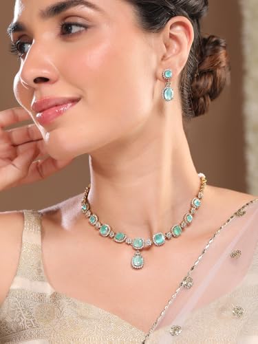 Image of Rubans Necklace Set Gold Plated American Diamomd Stylish Jewellery Gift for Women & Girls