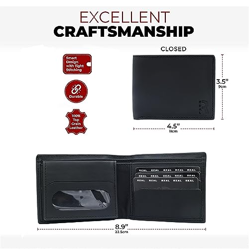 Leather Wallets for Men - Premium Bifold Men’s Wallet with ID Window, Multiple Card Slots, and Flip Pocket (Decent, Black)2