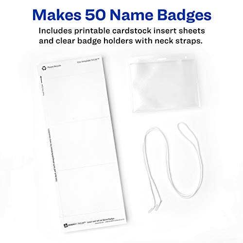 Image of Avery Name Badges with Lanyards, Print or Write, 3 inch x 4 inch, Badge Holders & Lanyards, 50 Inserts (74520) (Pack of 2)