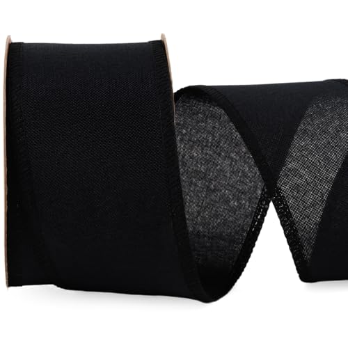 LaRibbons Black Linen Wired Ribbon 2-1/2 Inch x 12 Yard Burlap Wired Edge Ribbon for Wreaths Bow Crafts Gift Christmas Tree Decoration Home Decor