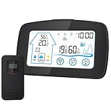 Stazione Meteo, Touch screen, monitor di umidità e temperatura, termometro wireless for interni ed esterni, igrometro, orologio da parete meteorologico elettronico digitale per la famiglia(Noir)