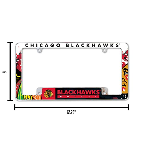 Rico Industries Nhl Chicago Blackhawks Primary 12" X 6" Chrome All Over Automotive License Plate Frame For Car/Truck/Suv #TOP5