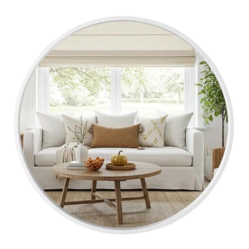 Image of WallBeyond Round Wood Mirror 32 inch Circle Wall Mirror for Bathroom Round Wall Mirror for Wall Decor, Vanity, Entryway Living Room (White)