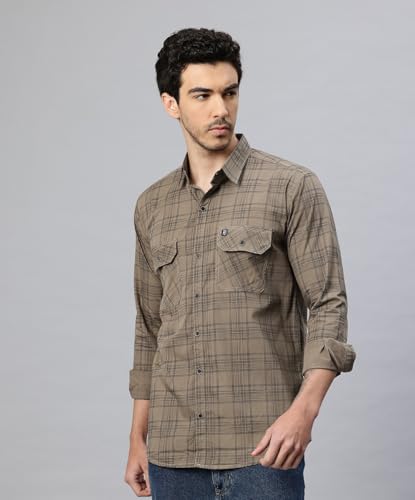 Image of Majestic Man Men's Pure Cotton Cargo Checkered Shirt with Dual Flap Pockets - Slim Fit | Full Sleeve | Casual Wear | Trendy & Comfortable