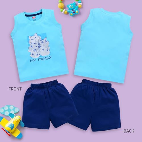 Image of LuvLap Baby Boys Cotton Solid Sleeveless Tank Top & Shorts Sets Pack Of 3, Mango, Sweet Peach & Blue Radiance, XXL (18 to 24 Months)