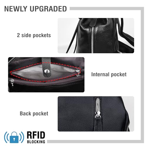 Image of BOYATU Leather Backpack Purse for Women Fashion Design Ladies Shoulder Bag | Full-Grain Leather | Work Commuter & City Travel | Fashion RFID Pocket Bag | Compact Everyday Essentials (Black)