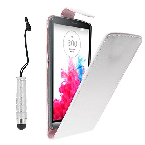 ebestStar   Funda Compatible con LG G3 D855 Carcasa Abatible PU Cuero, Ultra Slim Case Cover + Mini Lápiz, Blanco [Aparato: 145.5 x 74.6 x 9.1mm, 5.5'']