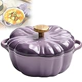 Horno holandés de calabaza, olla de hierro fundido esmaltado con tapa y asas dobles, olla profunda antiadherente para decoración de Halloween y Acción de Gracias, 20 cm