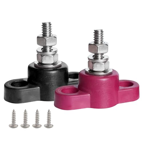 Ampper 1/4" Power Distribution Block Bus Bar 12V 150A, Single Stud Battery Junction Post Marine Busbar Distribution Block Terminal for Auto Boat (Red and Black)