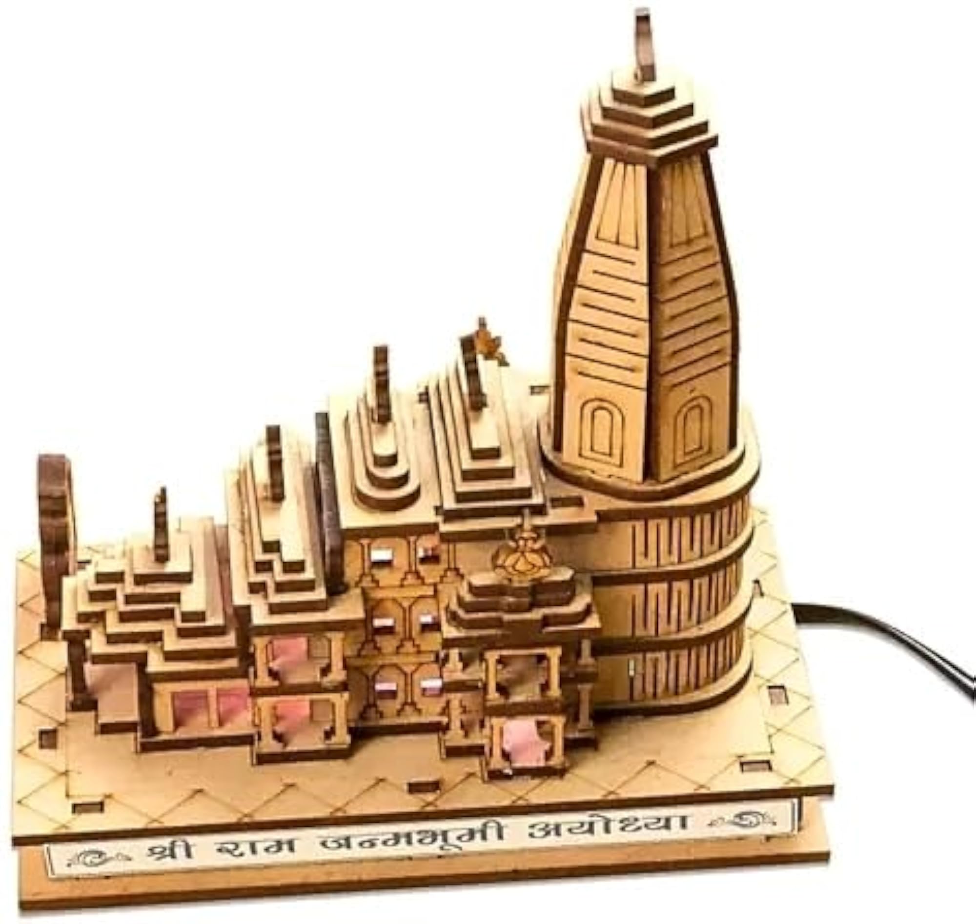 Shri Ram Mandir with Light Architectural Model for Home Decoration
