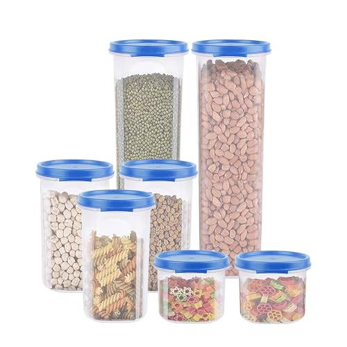 Image of Cutting EDGE Smart Slim Storage Airtight Container-Light Blue,Set of 7 | Plastic material, size - 2x1.1L+3x585ml+2x250ml , pantry organization, pulses storage, grains storage, kitchen Storage