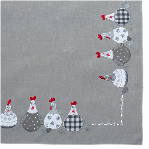 texpot Nappe 85 x 85 cm grise avec imprimé poules folles Pâques printemps