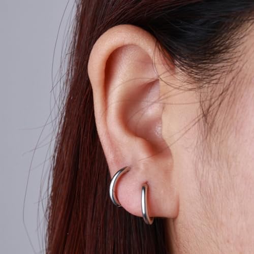 316L Surgical Steel Huggie Hoop Earrings,Dainty Pave Cubic Zirconia Cartilage Tiny Earring for Sensitive Ears Hypoallergenic Lightweight for Women Men2