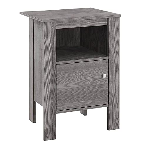 Monarch Specialties Accent Table-Grey Night Stand With Storage, 17.25" L X 14" D X 24.25" H #TOP12