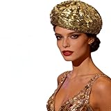 Lorilida Bling Sequins Beret Stylish French Beret Shining Newsboy Beanie Hat for Halloween Party Gold One Size