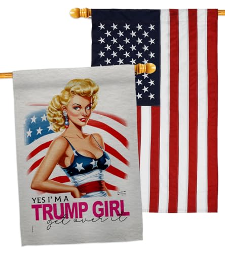 Trump Flag I am Trump Girl Embroidered American Flags for Outside House Wall Viintage Poster Make America Again 2024 Garden Outdoor Patriotic Patio Decoration Women, Republican Gifts Made in USA