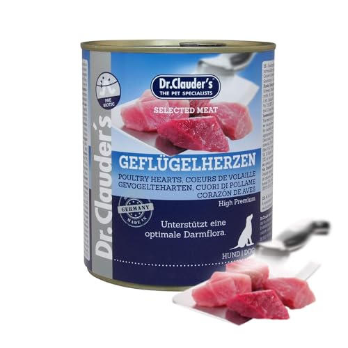 DR.CLAUDER'S - Selected Meat Prebiotic | Nassfutter in Lebensmittelqualität mit Inulin für eine gesunde Verdauung von ausgewachsenen Hunden. Alleinfutter in der Dose | 800g Geflügelherzen
