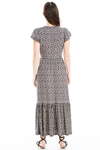 Max Studio Women's Short Sleeve Midi Crepe Jersey Wrap Dress, Black/Blush Iris Curl #TOP2