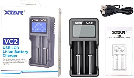 XTAR VC2 Premium USB Charger w/LCD Screen for 3.6V/3.7V Li-ion/IMR/INR/ICR 10440 14500 14650 16340 17335 17500 17670 18350 18490 18500 18650 18700 20700 21700 22650 25500 26650 Li-ion Battery Charger