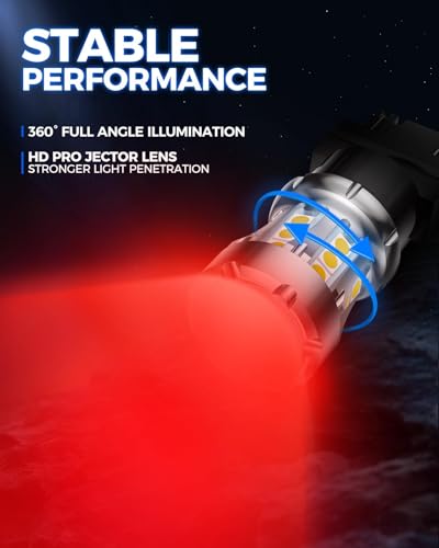 Image of SEALIGHT LED Brake Light Bulbs, 3157 LED Bulb Red, 600% Brighter 3056 3156 3057 Tail Light Bulbs with Projector Lens, for Parking Stop Lights, Automotive Tail Light Covers, Brilliant Red, Pack of 2