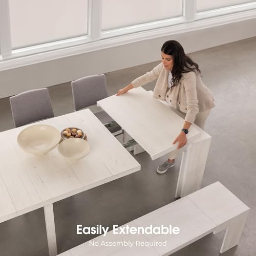 Transformer Table Solid Wood Extendable Dining Table, White - image 4
