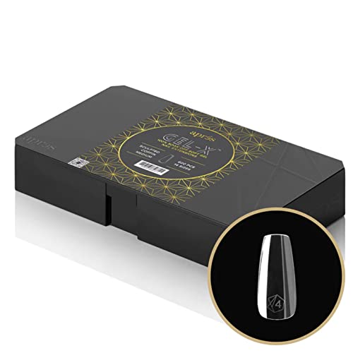 Apres Nail Gel-X Sculpted Coffin Medium Box of Tips | 600 Gel-X Tips, Premium Quality, 14 Sizes 00-9 | Half-sizes Included