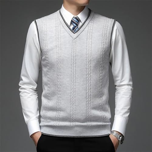Men's Classic Cable Knit Sweater Vest Business Casual V Neck Sleeveless Pullover Top4