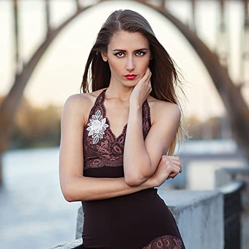 Pagow 14Pcs 3D Flower Lace Embroidery,Sew On Beaded Flower Sequence Lace Applique Patches, Rhinestones Lace Trim Fabric Pearl Appliques, For Wedding Bride Dress, Repairing And Decorating Clothing #TOP4