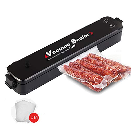 OWYELO Envasadora al Vacío Domesticas Envasar al Vacio Maquina para Alimentos Fresca, Envasadora al Vacío Automático Seco y Húmedo Incluyendo 15 Bolsas de Vacío, Negra Selladora Cover