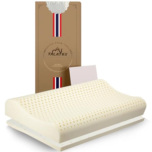 Talatex Oreiller Contour en Latex, Latex Naturel Premium, procédé Dunlop, Design Ergonomique, épouse Le Cou, soulage Les douleurs cervicales et aux épaules (Standard（60 x 40 x 10 x 8 cm）)
