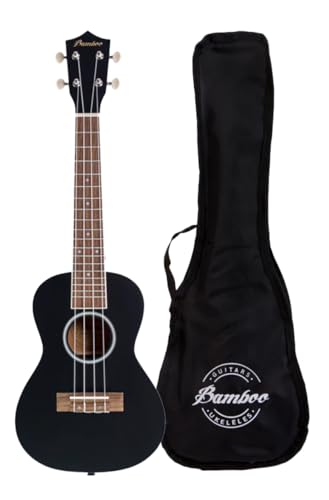 Ukulele Concierto Bamboo Negro con Funda, 23 pulgadas, madera Linden, linea Estudio
