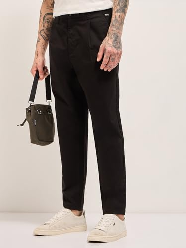 Image of THE BEAR HOUSE Men's Cotton Solid Cropped Carrrot Fit Chinos
