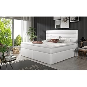 A-dekor home Boxspringbed ALPI hotelbed, continentaal bed, 140/160/180x200cm, grijs/zwart/wit/blauw/groen, bedlade, Bonell-matras, topper (160 x 200 cm, zacht 17 wit kunstleer)