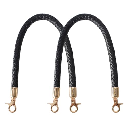 Correas de Bolso de Recambio con Asa Trenzada,2 Piezas Correa de Asas de Cuero PU Asas,Asas para Bolsos,Universal,con Metal Ganchos Giratorios,Bolso de Bricolaje Accesorios,Negro(40cm)