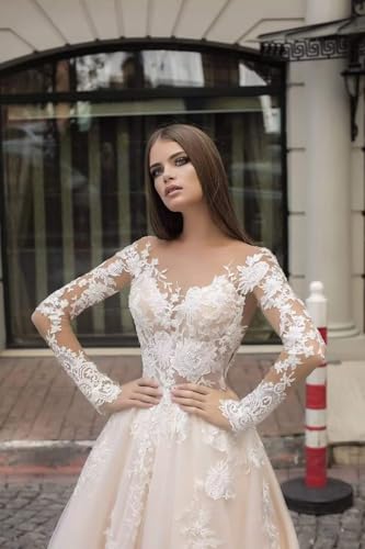 Wedding Dresses Ball Gown for Bride Lace Appliques Tulle Beach Bridal Gowns with Train He10232