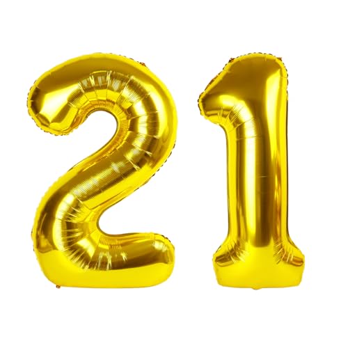 Image of 21 Balloon 40 inch Gold Number Balloons for 12 21 Birthday Party Decoration | Saturated Color, Large 40 inch, With Straw & Hanging Holes, For Back-To-School Season, Anniversary, Christmas, New Year