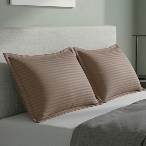 Image of Home Sizzler 210TC Satin Stripe Microfibre King Size Pillow Covers (18 X 27 Inches) - Beige, Set of 2