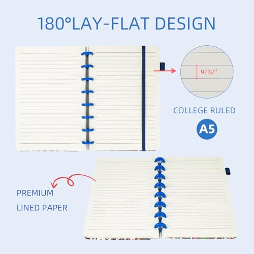 Carnet de notes A5 discbound ligné de 160 pages avec motif Fleur 5
