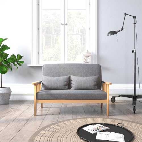 Mondeer Sofa, Sofa 2 Sitzer Sessel mit Kissen Massivholzrahmen Leinen Vintage für Schlafzimmer Wohnzimmer Büro,Dunkelgrau, 112 x 64 x 73 cm