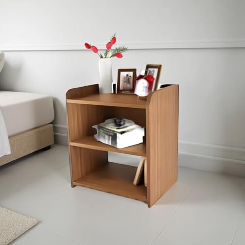 Image of MATTERHORN Engineered Wood Bedside Table, End Table, with Shelfs for Storage (DIY, 53 x 43 x 25cm,MOBT-93102 Almond Beige)