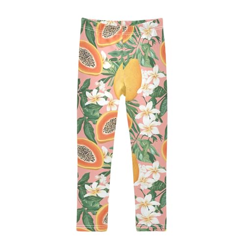 Papayas Girls' Leggings Toddler Doodles Tropical Flowers Leaves Kids Yoga Pants Dance Active Tights 4T