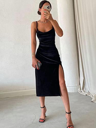 Robe en velours noir col bénitier WEITING pour un dîner romantique chic - 3