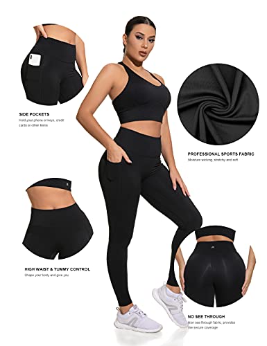 1A1A Leggings For Women Workout Yoga High Waisted With Pockets Lightweight Moisture Wicking Black X-Large thumb #5