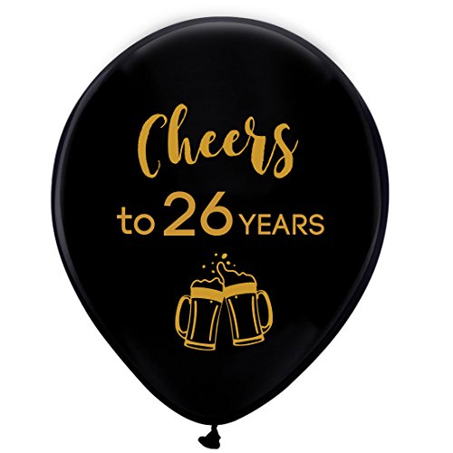 Black cheers to 26 years latex balloons, 12inch (16pcs) 26th birthday decorations party