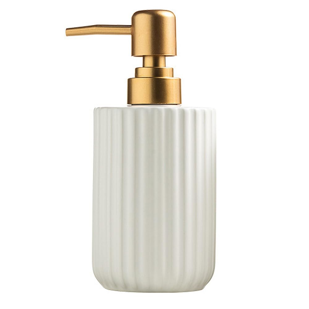 Chic Soap Dispenser, Vertical Stripe Design with Gold Pump(White)
