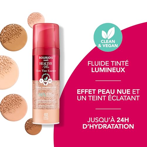Bourjois Healthy Mix, 05 Medium foncé, Glow Tint Essence, Effet peau nue, Fini éclatant, Hydratant teinté à la texture fraîche et légère, Formule clean et végane, 30 ml