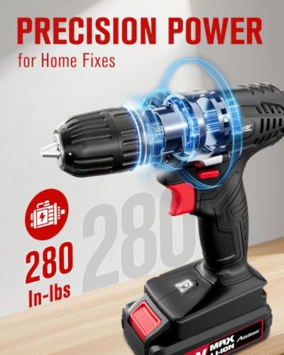 Image of Cordless Drill Set with Battery and Charger, AVID POWER 20V MAX Lithium lon Power Drill Kit, 550RPM Variable Speed & 3 /8-Inch Keyless Chuck,16 Position and 22pcs Drill Bits(Black)